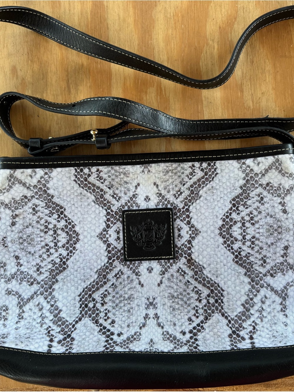 Barrington Snakeskin-Print Crossbody Bag in Black & White